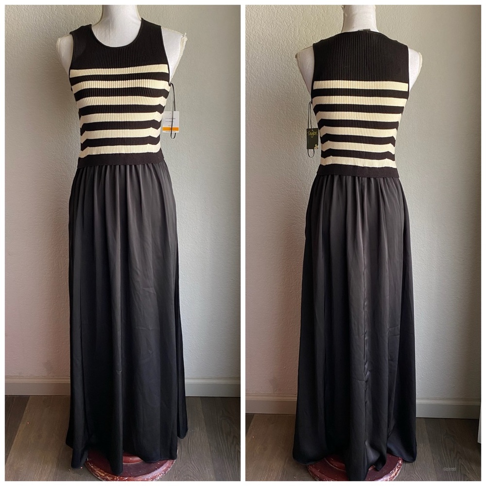 Taylor Black and Cream Striped Maxi Dress
